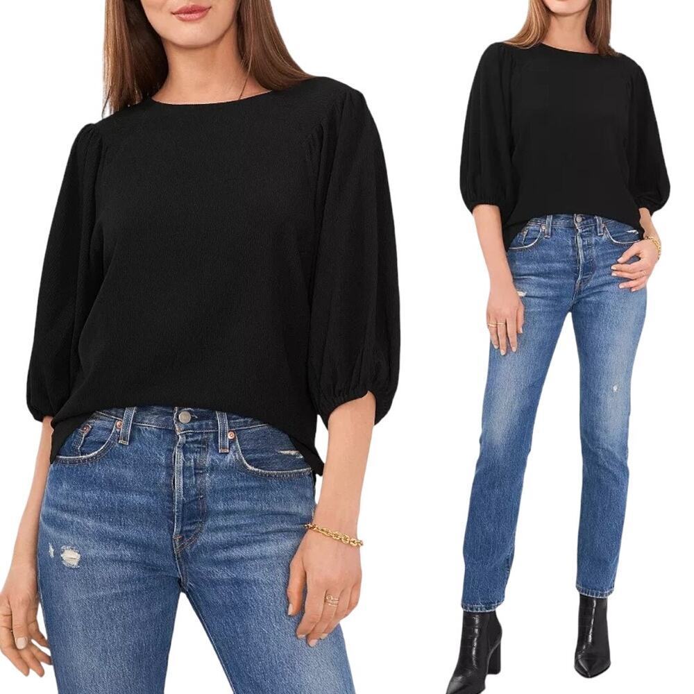 NWT VINCE CAMUTO Puff Sleeve Womens Top Size XS Black